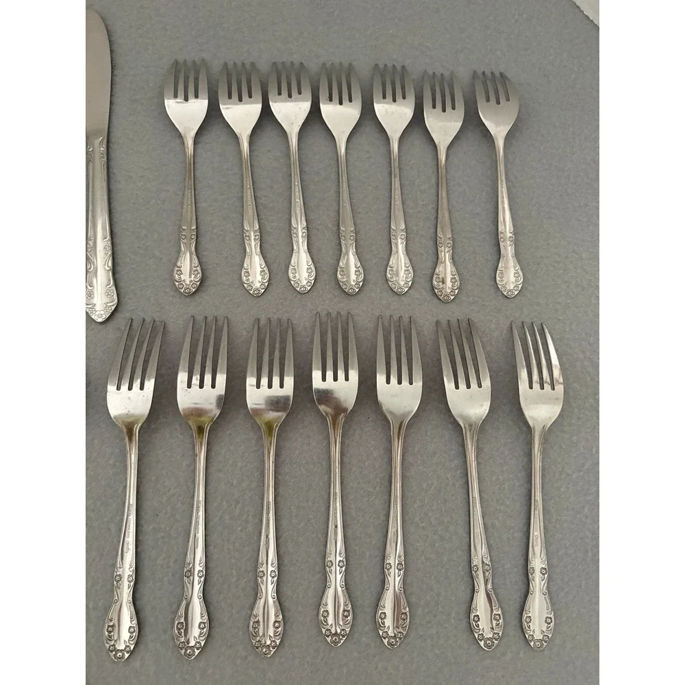 Utica Stainless Steel Flatware Set 37pc Floral Pattern Silverware Korea Vintage